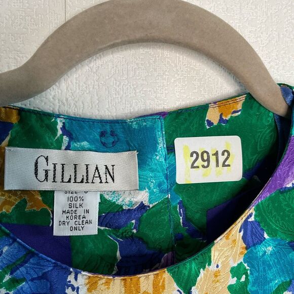 Vintage Gillian Womens 100% Silk Green Purple Floral Dress Size 6 Open Back 70s - Picture 5 of 11